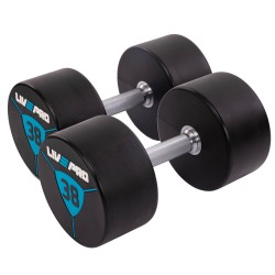 Гантелі цільні професійні з поліуретановим покриттям LiveUp 2х38 кг, чорний-синій, код: LP8000-38