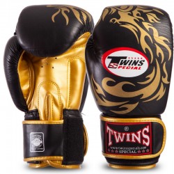 Рукавички боксерські шкіряні Twins Dragon 12 унцій, чорний-золотий, код: TWINS-DRAGON-Rep_12Y