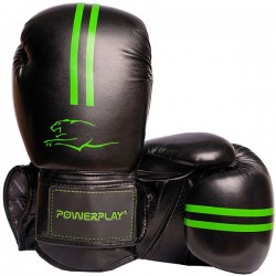 Боксерські рукавиці PowerPlay Black/Green 8-16oz, код: PP_3016_Black/Green
