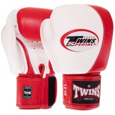Рукавички боксерські шкіряні Twins Velcro 14 унцій, білий-червоний, код: BGVL8_14WR