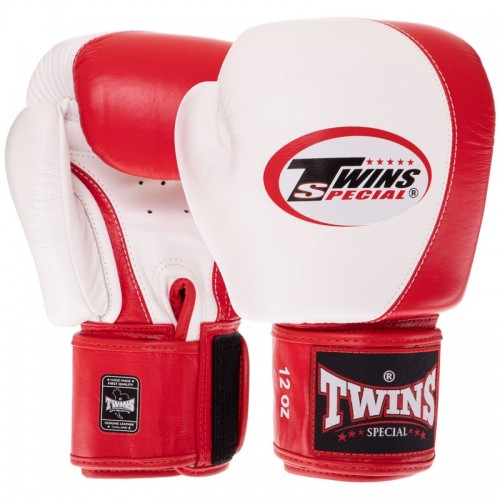 Рукавички боксерські шкіряні Twins Velcro 14 унцій, білий-червоний, код: BGVL8_14WR