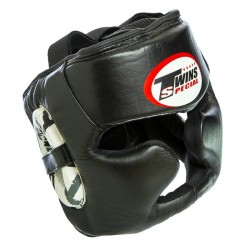 Шолом боксерський з повним захистом шкіряний Twins S, чорний, код: TW-015_SBK
