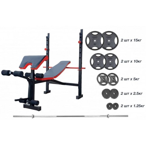 Лава для жиму універсальна RN-Sport ReadMeBlack + штанга з металевими дисками 75 кг, код: RMB-75m