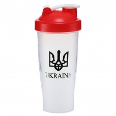 Шейкер з віночком FitGo Ukraine 600мл, прозорий-червоний, код: FI-9931_R