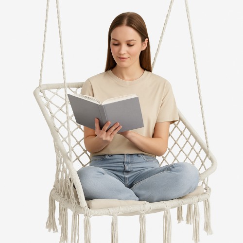 Крісло-гойдалка підвісна квадратна WCG + м’яка подушка, білий, код: QNSW03WH-IF