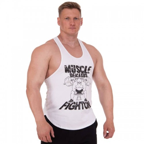 Майка борцовка спортивна чоловіча PlayGame Muscle Demands, 2XL, зріст 185-190, білий, код: MD-1184_2XLW