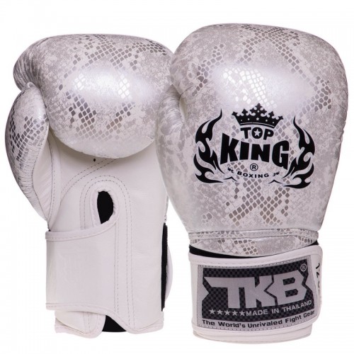 Рукавички боксерські  Top King Super Snake шкіряні 8 унцій, білий-срібний, код: TKBGSS-02_8WS-S52