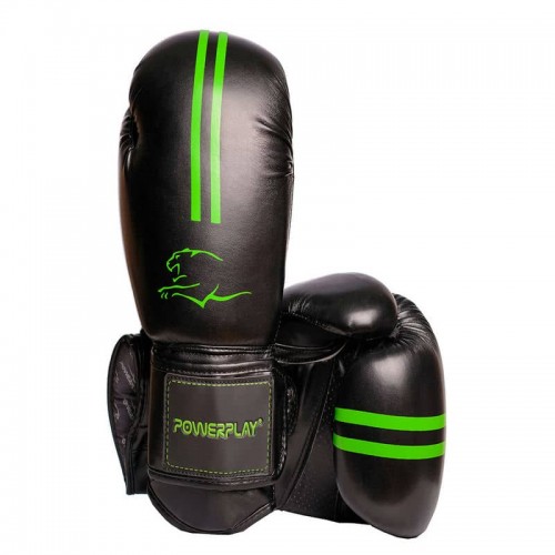 Боксерські рукавиці PowerPlay чорно-зелені, 12 унцій, код: PP_3016_12oz_Black/Green