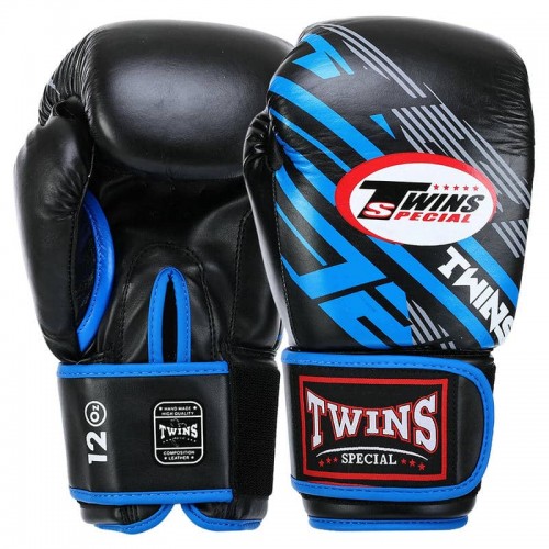 Боксерські рукавиці шкіряні Twins 12 унцій, чорний-синій, код: BO-5058_12BL Боксерські рукавиці шкіряні Twins 12 унцій, чорний-синій, код: BO-5058_12BL
