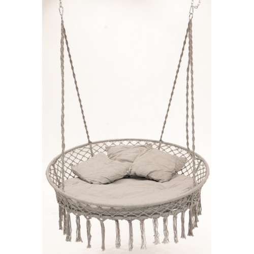 Підвісне крісло-гойдалка велика кругла WCG 140 см + м”яка подушка, сірий, код: QNSW11GR-IF