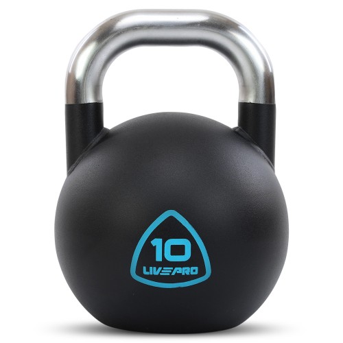 Гиря змагальна цільна сталева пофарбована з хромованою ручкою LiveUp 10кг, чорний, код: LP8042-10