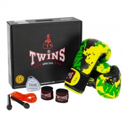 Боксерський набір 4в1 Twins 10 унцій, чорний-жовтий, код: B0-7972_10BKY