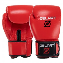 Рукавички шкіряні боксерські Zelart 12 унцій, червоний, код: VL-8477_12R