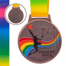 Медаль спортивна зі стрічкою кольорова PlayGame Баскетбол d-65 мм бронза, код: C-0340_B