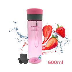 Пляшка для води Casno 600 мл + пластиковий вінчик, рожева, код: KXN-1145_Pink
