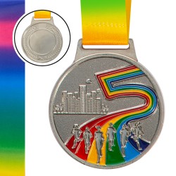 Медаль спортивна зі стрічкою кольорова PlayGame Біг Марафон d-65 мм срібна, код: C-0348_S