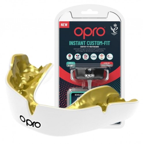 Капа Opro Instant доросла (вік 11+)  білий-золотий, код: Instant_White/Gold