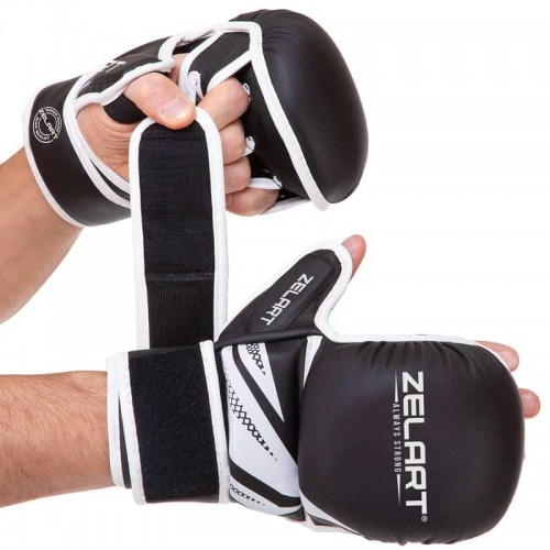 Рукавички для змішаних єдиноборств Zelart розмір M, чорний-білий, код: BO-3393_MBKW