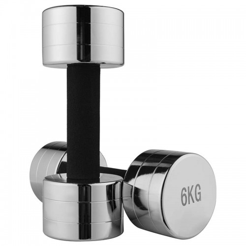 Гантель для фітнесу хромована FitGo 1x6 кг, гриф-неопреновий захист, код: 80019А-6-WS Гантель для фітнесу хромована FitGo 1x6 кг, гриф-неопреновий захист, код: 80019А-6-WS