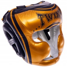 Шолом боксерський з повним захистом шкіряний Twins S золотий-синій, код: FHGL3-TW4_SGBL-S52