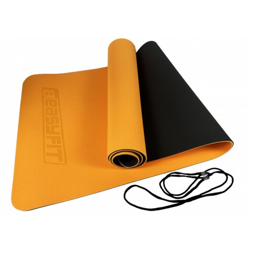 Килимок для йоги та фітнесу EasyFit TPE+TC двошаровий 1830x610x6 мм, помаранчевий-чорний, код: EF-1924-ORB-EF
