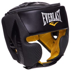 Шолом боксерський з повним захистом шкіряний Everlast Evercool SM чорний-сірий, код: EV4044-S52