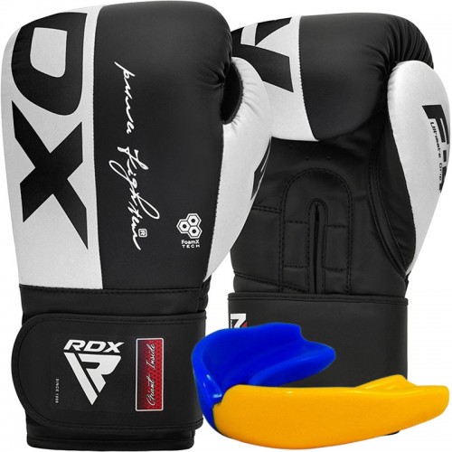 Боксерські рукавиці RDX F4 Boxing Sparring Gloves Hook&Loop 14 унцій, білий-чорний, код: BGR-F4B-14OZ