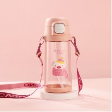 Пляшка для води Casno Tritan Свинка з соломинкою, 690 мл, рожева, код: KXN-1219_Pink