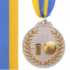 Медаль спортивна зі стрічкою PlayGame Баскетбол срібна, код: C-4849_S