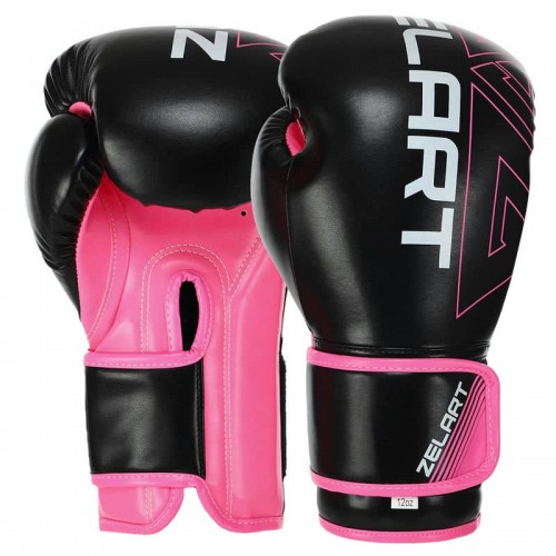 Рукавички боксерські Zelart 14 унцій, чорний-рожевий, код: BO-9056_14BKP