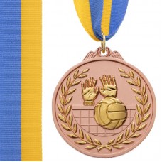 Медаль спортивна зі стрічкою двоколірна PlayGame Волейбол бронза, код: C-4850_B