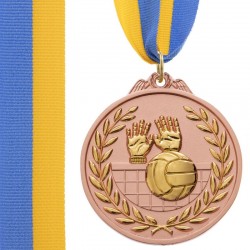 Медаль спортивна зі стрічкою двоколірна PlayGame Волейбол бронза, код: C-4850_B