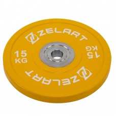 Блини (диски) бамперні для кросфіту гумові Zelart d-52мм, 15кг, жовтий, код: TA-7798-15-S52