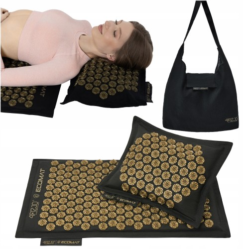 Килимок акупунктурний з подушкою 4Fizjo Eco Mat Аплікатор Кузнєцова, чорний-золотий, код: P-5907739311566