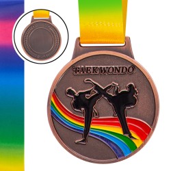 Медаль спортивна зі стрічкою кольорова PlayGame Тхеквондо d-65 мм бронзова, код: C-0345_B