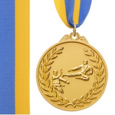 Медаль спортивна зі стрічкою двокольорова PlayGame Карате золота, код: C-7026_G