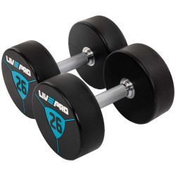 Гантелі цільні професійні з поліуретановим покриттям LiveUp 2х26 кг, чорний-синій, код: LP8000-26