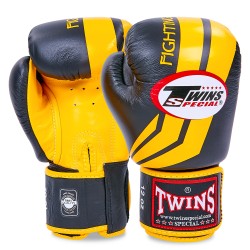 Рукавички боксерські шкіряні Twins 16 унций, чорний-жовтий, код: FBGVL3-43_16BKY