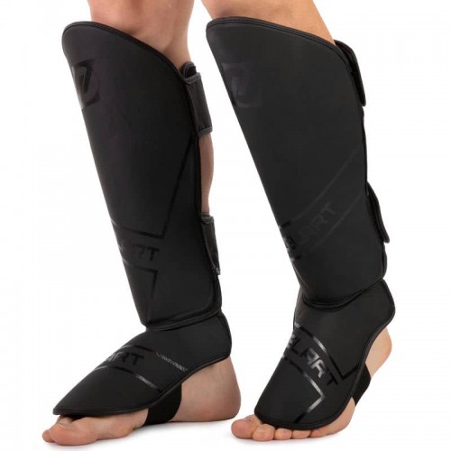 Захист для гомілки та стопи Муай Тай, ММА, Кікбоксинг Zelart L шкіряний, чорний, код: VL-3152_LBK