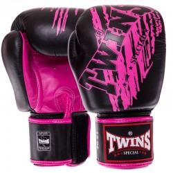 Рукавички боксерські шкіряні Twins 10 унцій, чорний-рожевий, код: FBGVL3-TW3_10BKP