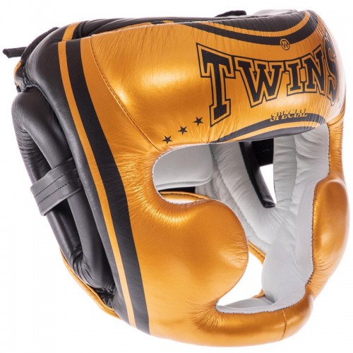 Шолом боксерський з повним захистом шкіряний Twins L золотий-чорний, код: FHGL3-TW4_LGBK-S52