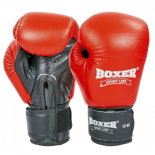 Рукавички боксерські Boxer шкіряні на липучці 10 унцій, червоний-чорний, код: 2023_10R-S52