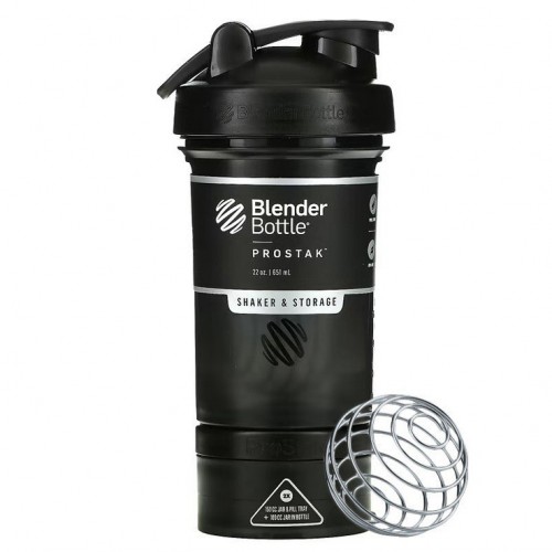 Шейкер спортивний з 2-ма контейнерами BlenderBottle ProStak 22oz/650ml Black, код: PS 22oz Black/Black