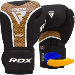 Боксерські рукавиці RDX Aura Plus T-17 14 унцій, чорний-золотий, код: BGR-T17BGL-14OZ+