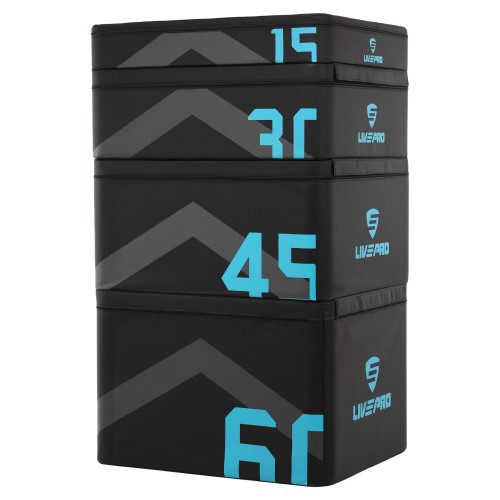 Пліобокс для кросфіту набір 4 бокси LiveUp 90х75х15/30/45/60см, чорний, код: LP8158