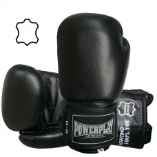 Боксерські рукавиці PowerPlay чорні (натуральна шкіра), 14 унцій, код: PP_3088_14oz_Black