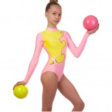 Купальник для художньої гімнастики дитячий FitGo 32, зріст 122-128, рожевий-жовтий, код: DR-1405_32PY
