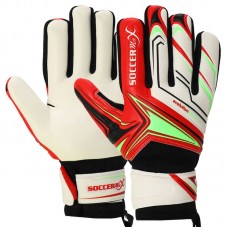 Воротарські рукавиці Soccermax розмір 8, білий-червоний-салатовий, код: GK-4341_8WRLG