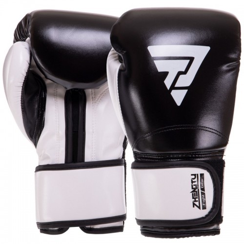 Боксерські рукавички шкіряні Zelart Zhenitu 8 унцій, чорний-білий, код: BO-3781_8BK-S52