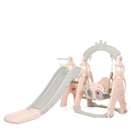 Гірка-гойдалка з баскетбольним кільцем Bambi Castle-8 сіро-рожевий, код: 6903317252978 Гірка-гойдалка з баскетбольним кільцем Bambi Castle-8 сіро-рожевий, код: 6903317252978